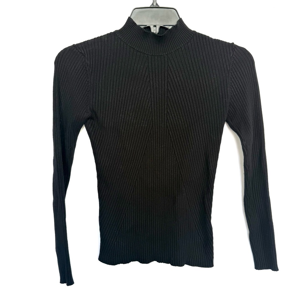 H&M Ribbed Knit Cotton Sweater Mock Neck Long Sleeve Solid Black Womens Size S
